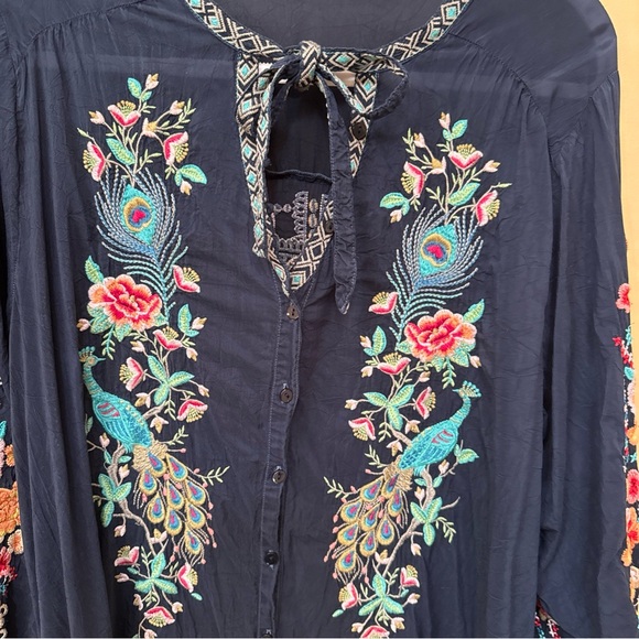 Johnny Was navy Blouse with Colorful Embroidery - Picture 3 of 11